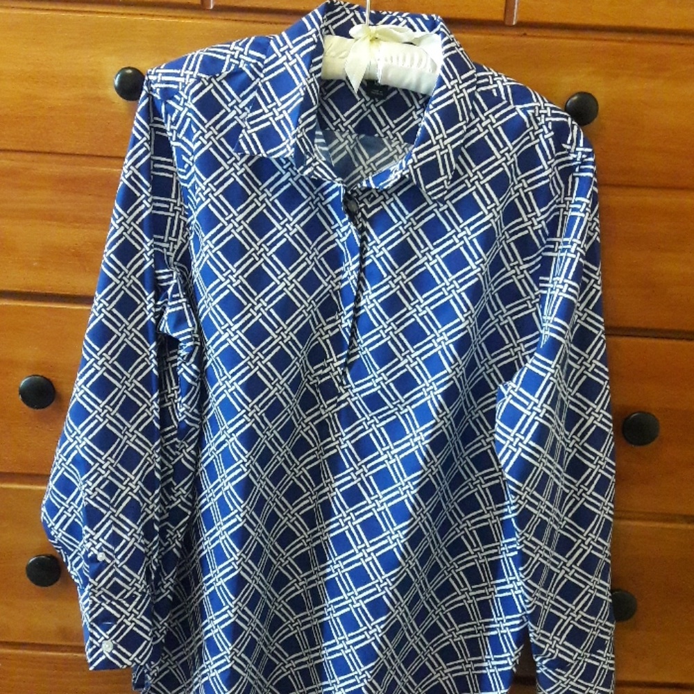 Lands End Button Down Long Sleeve Blue White Size 18P